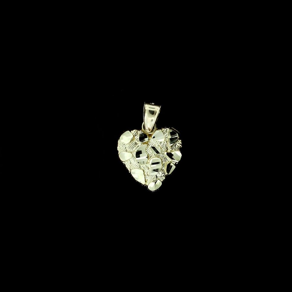 10K Yellow Gold Diamond Cut Nugget Heart Pendant